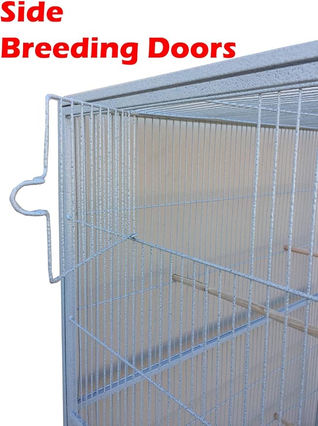 64" Extra Large Double Flight Bird Wrought Iron Double Breeding Cage Slide Out Divider 3-Levels Bird Parrot Cage Cockatiel Conure Bird Cage with Removable Stand on Wheels