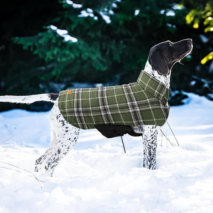 Kuoser Warm Dog Coat, Waterproof Dog Jacket for Extra Large Dogs, Adjustable Durable XXL Doggie Winter Coat Reversible Puppy Cold Weather Apparel from Small to Large Breed, Green XXL