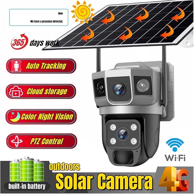 for Outdoor Camera Battery CCTV Monitor 4G SIM Card Network IP Security Pet Camera Motion Detection 3 Screen PTZ Camera(WiFi CCTV No Card)