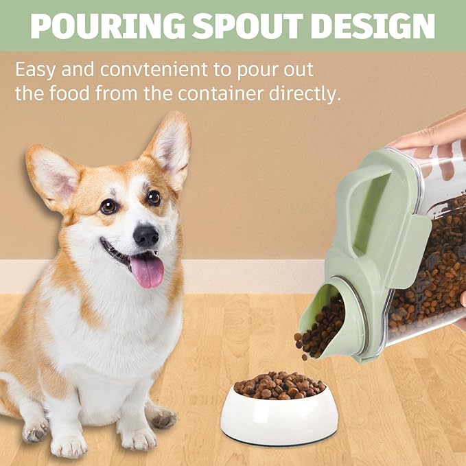 Dog Food Storage Container, Pet Food Storage Containers with Airtight Pour Spout, Cat Food Container with Measuring Cups, Portable Travel Pet Food Container for Dogs, Cats, Birds（Green）