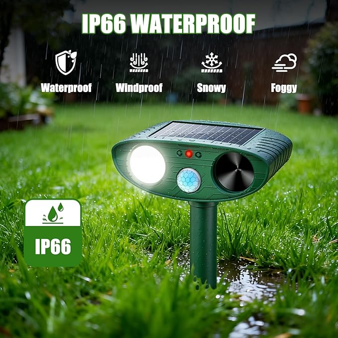 2026 Upgraded Ultrasonic Solar Animal Repellent Outdoor, Deer Repellent Devices Squirrel Cat Raccoon Rabbit Dog Deterrent with Motion Sensor Flash Light for Yard Garden Lawn (4)
