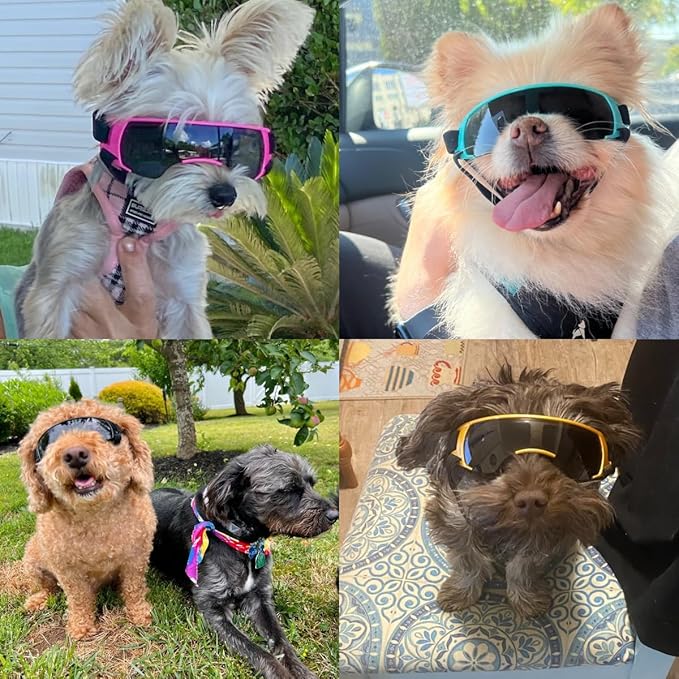 LESYPET Dog Sunglasses for Small Breed, UV Wind Dust Protection Dog Goggles for Pet Outdoor Driving Riding, Pet Glasses Eye Wear with Adjustable Strap, Black