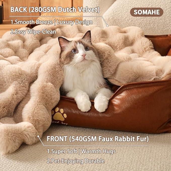 Self-Warming Cat Blanket for Indoor Cats & Small Dogs, Dual-Side Sherpa Plush Throw, Anti-Static Shared Couch Mat for Crate & Travel, Machine Washable No Shrink, 28x22 Inch Coffee