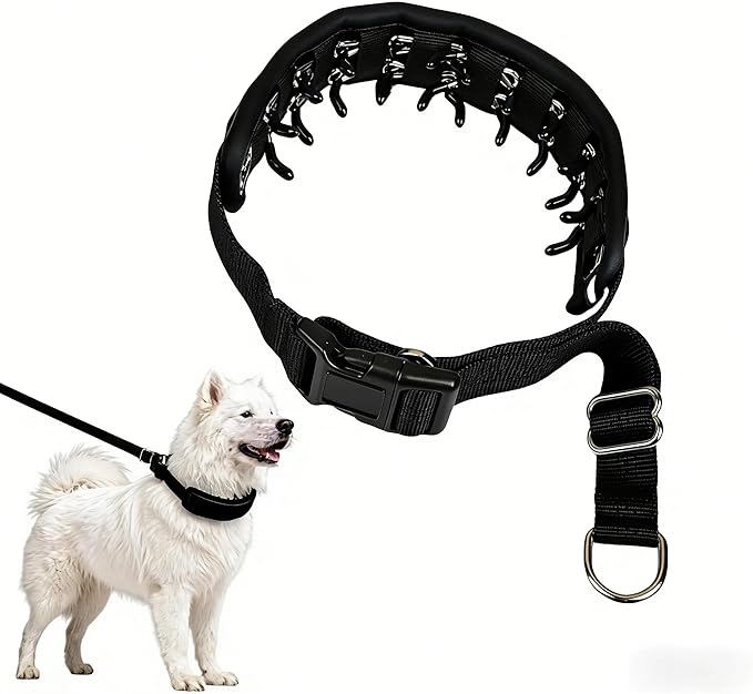 Lightweight Prong Collar for Dogs, Reflective No Pull Dog Collar | Adjustable Size Dog Pinch, Breathable Woven Fabric Air Grid Technology, Martingale Collar for Dogs Training(Black-L)