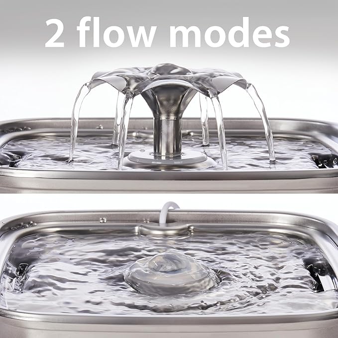 Veken Innovation Award Winner Stainless Steel Cat Water Fountain, 108oz/3.2L Automatic Pet Fountain Dog Water Dispenser with 2 PP Housing Replacement Filters & Silicone Mat for Cats, Dogs (Silver)