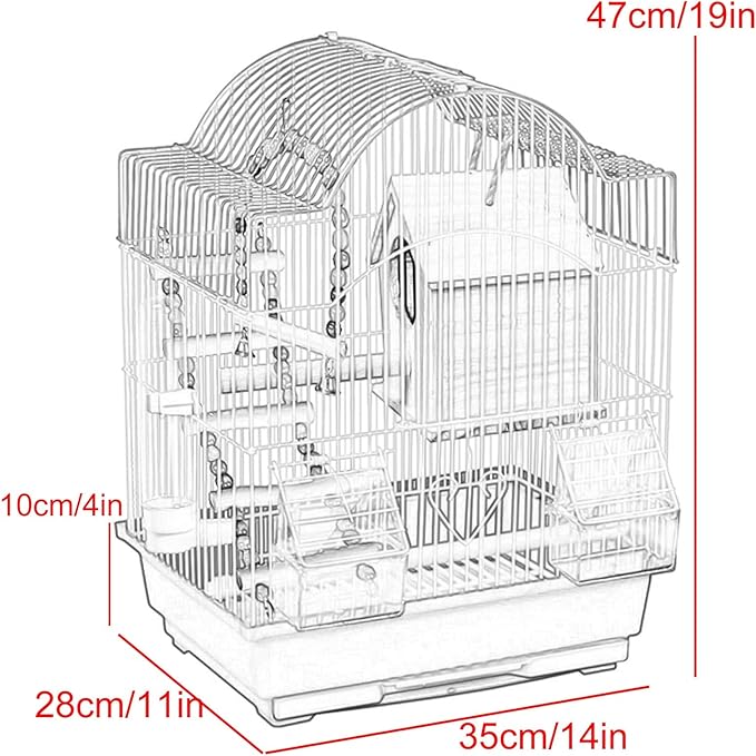 Wrought Iron Bird Cage, Flight Cage for Parakeets Medium Small Parrots Parakeet Cage for Cockatiels Lovebird Finches Canaries(White,35 * 28 * 47cm/14 * 11 * 19in)
