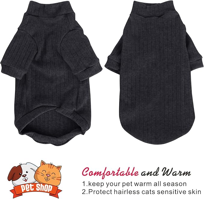 Idepet Sphynx Hairless Cats Sweater Shirt Kitten Soft Puppy Clothes Pullover Cute Cat Pajamas Jumpsuit Cotton Apparel Pet Winter Turtleneck for Cats and Teacup Chihuahua Small Dogs(Black,XS)