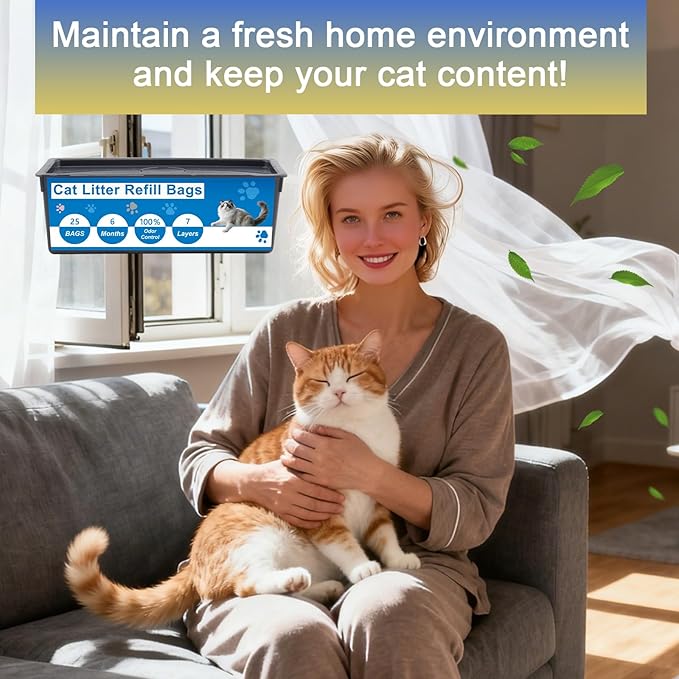 Cat Litter Refill Bags for Genie Easy Roll Bin, 7-Layer Odor Control, Leak-Proof & Easy-Tear, Unscented,Cat Genie Easy Roll Refill Bags-3 Pack(75 Bags Total)
