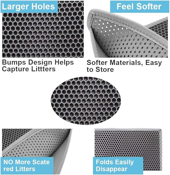 Pieviev Cat Litter Mat Double Layer Waterproof Urine Proof Trapping Mat 1 Pack (Gray, 24x15 Inch (Pack of 1))