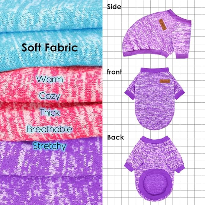 3 Pack Dog Sweaters for Small Dogs Girl Boy Winter Fleece Clothes Warm Soft Dog Sweatshirt Outfit for Dogs Cats Pet Apparel (Rose+Light Blue+Purple, XX-Small)