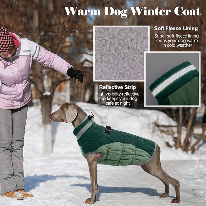 Lelepet Warm Dog Winter Coat Dog Coats for Small Dogs Waterproof Dogs Jacket with Harness Built in Reflective Cold Weather Coats Windproof Zip-Up Winter Fleece Vest Snowsuit Yorkie Teal Green S