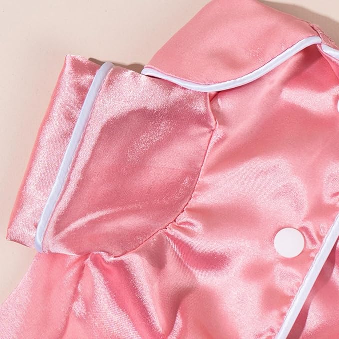 Cat Puppy Costume Elegant Satin Pajamas with Bow Headband 2PCs Set Pet Sleepwear Cute Pet Outfit Cosplay Partywear Photoshoots (Pink Set,Medium)