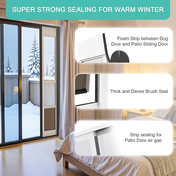 Doggy Door for Sliding Glass Door, Adjustable Height 75 4/5" to 80 3/10" Sliding Door Dog Door Insert, Suitable for Small Doggies Up to 25 lbs, M