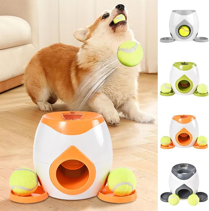 Dog Food Reward Machine, Automatic Dog Ball Launcher, Dog Tennis Ball Throwing Machine for Interactive Play & Training Small and Medium Dogs (White)