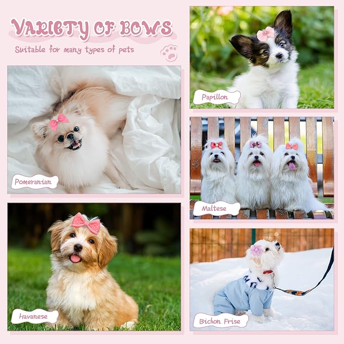 Hanaive 20 Pcs Dog Bows Small Size Dog Hair Bows for Puppy Hair with Rubber Bands Handmade Puppy with Pearls