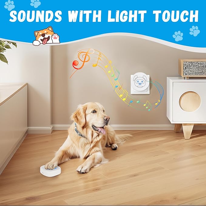 Dog Doorbell, Wireless Ring Bell to Go Outside, IP55 Waterproof Buttons, 55 Melodies, 4 Volume Levels & 950ft Range (White, 1 Reciever 2 Transmitters)