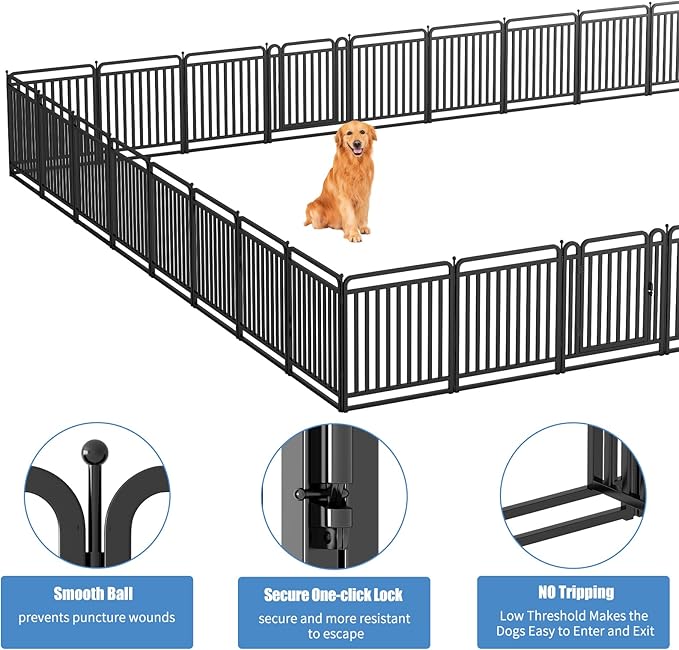 New Thickened Version Dog Playpen, 32 Inch Dog Fences for The Yard, Portable Outdoor Dog Playpen for Large/Medium/Small Dogs, Foldable Metal Dog playpen, with Doors (16 Panels, 32 Inch)