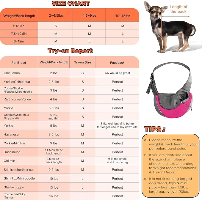 YUDODO Pet Sling Carrier for 5-9 lbs Small Dogs & Cats – Hands-Free Puppy Carrier with Safety Hook, Large Zipper Pocket, Soft Breathable Mesh, Adjustable Strap & Reflective Strip (Pink 1.0 M)