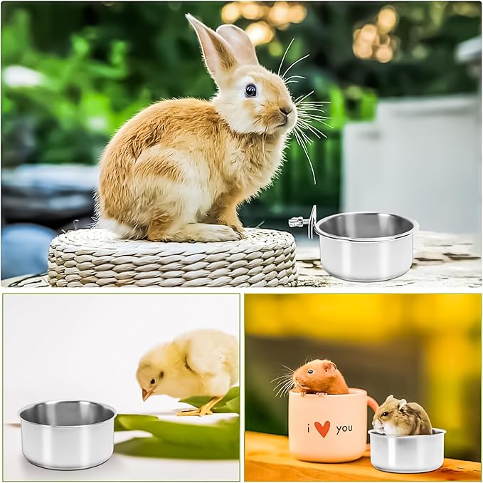 MotBach 2 Pack Bird Feeding Bowls Cups Parrot Food Water Dishes, Stainless Steel Bird Bowl Cup Dish with Clamp, Birdcage Feeder Pet Cage Bowls for Cockatiel Budgie Conure Macaw Parakeet Small Animal