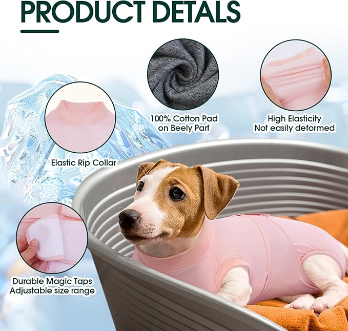 Kuoser Dog Recovery Suit for Dogs After Surgery, Soft Dog Surgical Onesie for Female Male Dogs Spay Neuter, Anti-Licking Pet Bodysuit for Abdominal Wounds, Skin Disease, E-Collar Alternative, Pink S