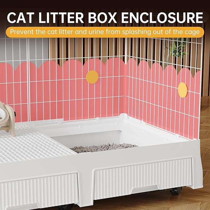 Oneluck Large Cat Cage Indoor On Wheels,35.5" L x 21.6" W x 62.2" H Cat Enclosure with Litter Box Ideal for 1-3 Cats,
