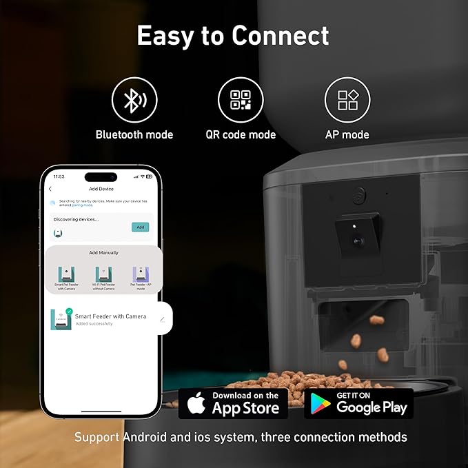 Automatic Dog & Cat Feeder with Camera & WiFi – 8L/34 Cups, 1080P Night Vision, 2.4 & 5G WiFi, 2-Way Talk, 10s Voice Recording, Timed Food Dispenser, Up to 99 Portions, 15 Meals Per Day