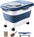 20-23 Lbs Dog Food Storage Container - Collapsible Dog Food Container with Wheels Airtight Lids, Scoop and Small Container, Pet Food Storage Dry Food For Dog, Cats and Other Pet (Blue)