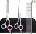 3 in 1 Dog Grooming Scissors for Dogs with Safety Round Tips, Curved Dog Grooming Scissors,Professional Pet Shears Set for Dogs and Cats, Pink