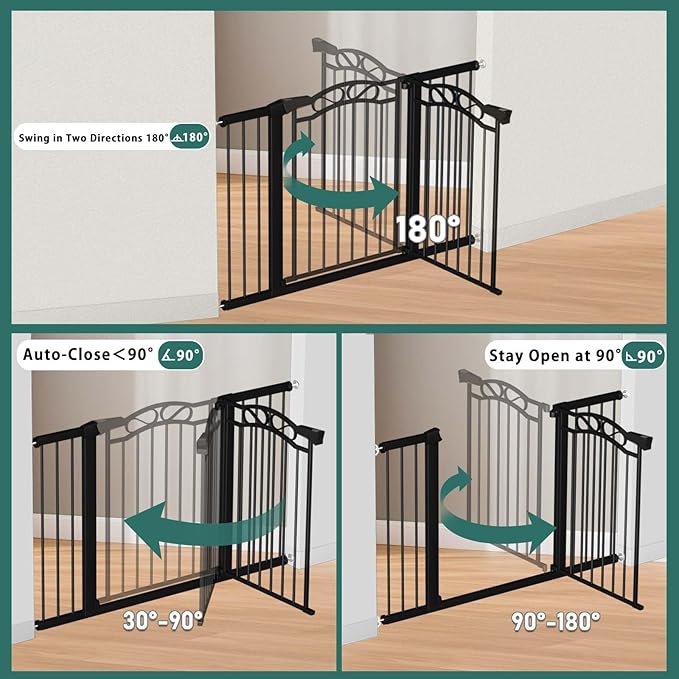 Fairy Baby 54.4"-57.0" Extra Wide Baby Gate with Door, 55 56 57 Inches Walk THR Baby Gates for Stairs Pressure Mounted no Drill, Indoor Tension Metal Child Pet Dog Safety Gate for Kids, Black