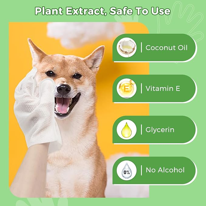Vannon Extra Thick Pet Bathing Wipes for Dogs & Cats, Cleaning & Odor-Controlling Grooming Gloves, Nourish Fur Glove Wipes for Daily Care and Traveling, Rinse Free, Coconut Scent, 6 PCS