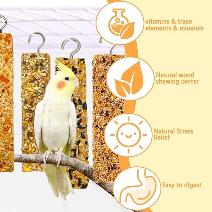 4PCS Parakeet Treats,Parrot Grains Mixed Treat Sticks,Vegetable & Grain Style Sticks,Bird Treats for Cockatiel Budgies Lovebirds Canary Conure Finches