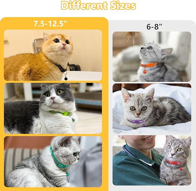 Taglory Reflective Cat Collar Breakaway with Bells, 2 Pack Girl Boy Pet Cat Collar Adjustable 7.5-12.5 Inch, Purple