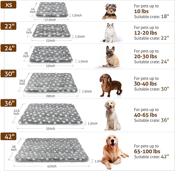 Mora Pets Cat Bed Dog Crate Pad Ultra Soft Pet Bed with Cute Star Print Washable Crate Mat for Small Dogs and Indoor Cats Reversible Fleece Dog Kennel Pad Cat Carrier Mat 14 x 17.5 inch Grey