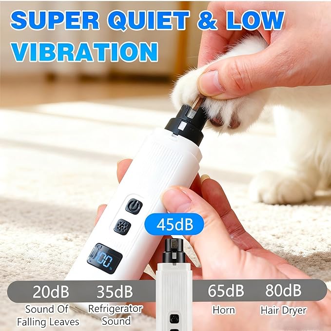 Silent Groom Pro Pet Nail Grinder| Low Noise Quiet Claw Trimmer for Dogs, Cats and Other Animals | Safe & Stress Free Nail Grooming, Ideal for Sensitive Dogs of All Breeds & Sizes (White)