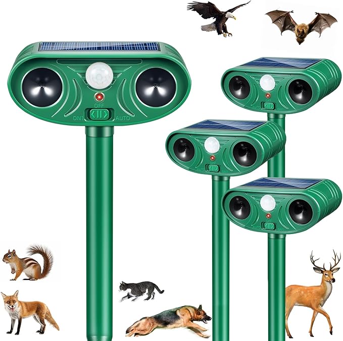 2026 Racoon Squirrel Sonic Fortress Pro Rabbit Repellent Outdoor, Solar Ultrasonic Animal Repeller Deer Deterrent with Motion Sensor to Scare Cat Skunk Dog Out of Garden Farm Yard(4Pack)