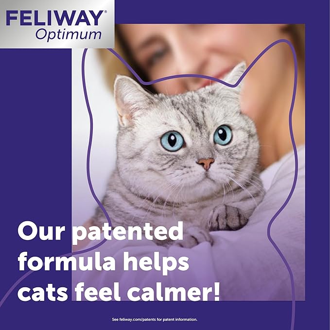 FELIWAY Optimum 6 x 30 Day Cat Calming Refills for Pheromone Diffuser, 6 x 48ml Value Pack - Helps Reduce Common Signs of Stress in Cats & Kittens, Enhanced Calming