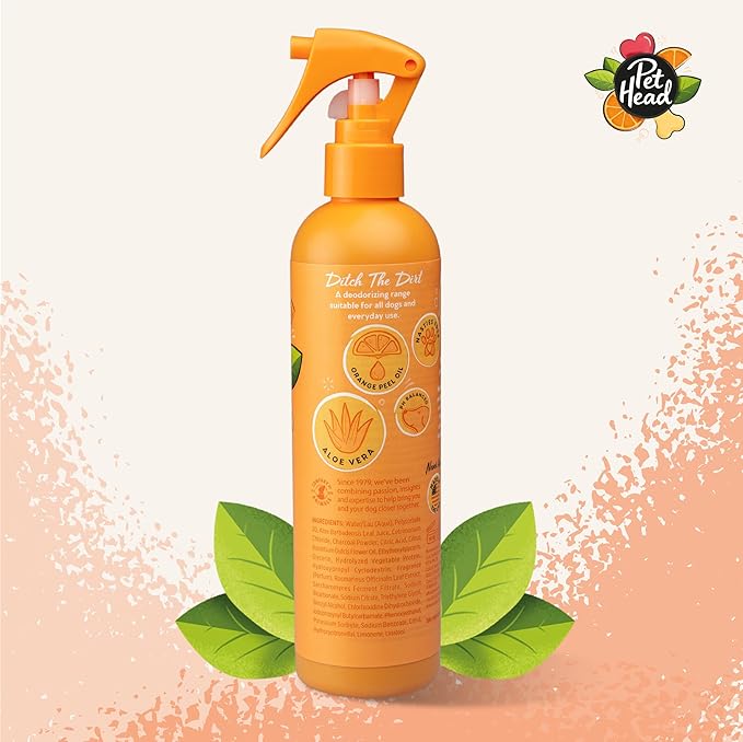 Pet Head Ditch the Dirt Dog Deodorizer Spray | Orange Scent | Waterless Pet Grooming Spray for Dogs | Odor Neutralizing for Smelly Dogs | Gentle Formula for Puppies | Made in USA | 10.1 fl. oz.