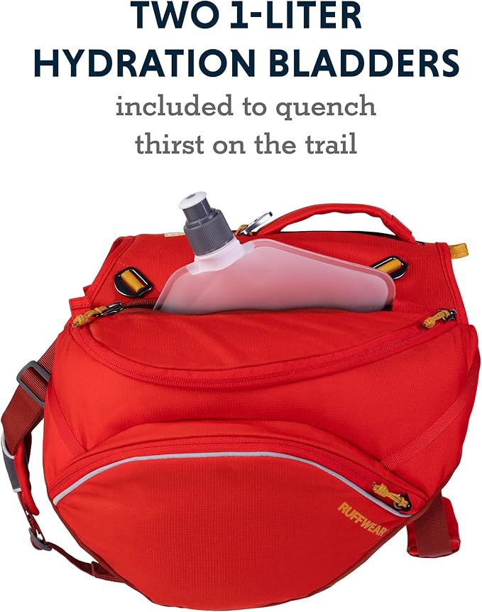Ruffwear, Palisades Dog Backpack, Multi-Day Pack with Removable Saddlebags & 2x1L Hydration Bladders, Cross-Load Compression, Breathable Adjustable Harness, Reflective Trim, Red Sumac, Large/X-Large