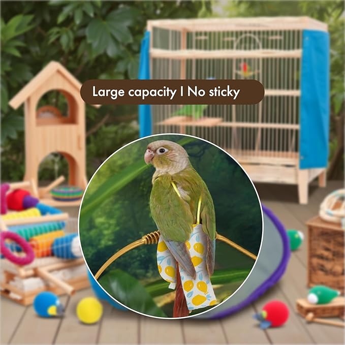Bird Diaper Carrier Flight Suit Straps, Reusable Training Diaper Set Liners with Hook and Tow Eyes for Parrots and Cockatiels (Yellow LemonV, S)