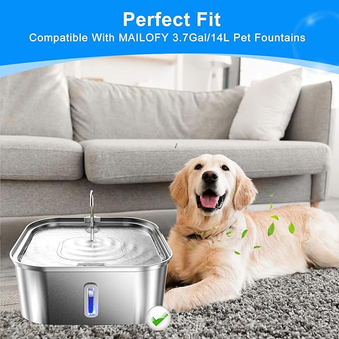 Dog Fountain Filter Replacement Compatible with MAILOFY 14L/3.7Gal Stainless Steel Dog Water Bowl, 4-Layer Filter System with Carbon & Sponges for Cat Water Fountain Filter Replacement 12PCS