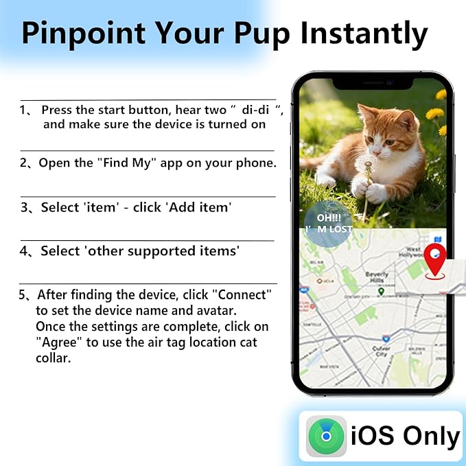 Air Tag Cat Collar, Waterproof Cat Air Tag Collar, Breakaway Buckle Kitten Collars Tracker Finder for Cats, Kittens(9-13inch), Lightweight & Reflective Collars Work with Apple Find My(iOS Only)