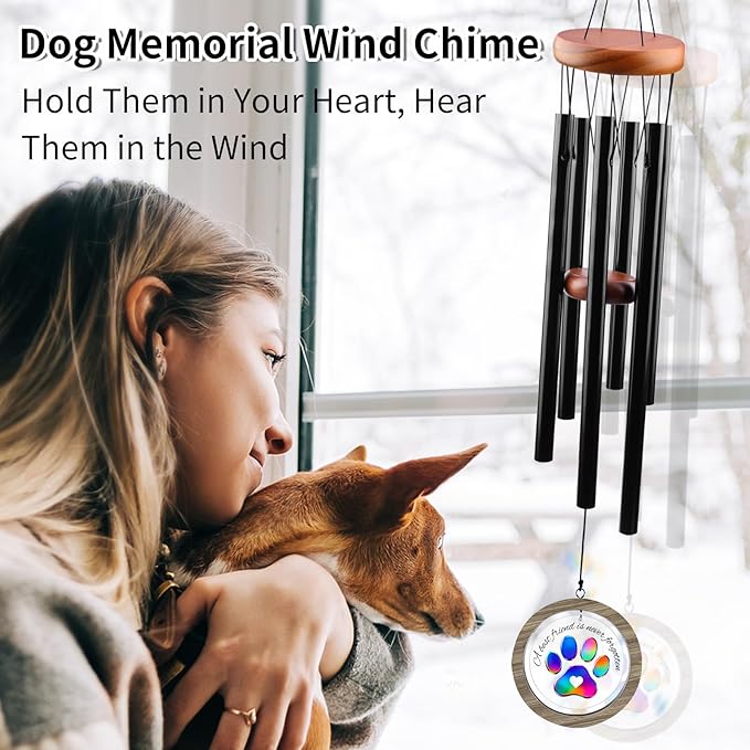 Pet Memorial Wind Chime – Dog Memorial Gifts for Loss of Pet, Loss of Pet Sympathy Gift, Pet Remembrance Bereavement Gift (Colorful Paw)