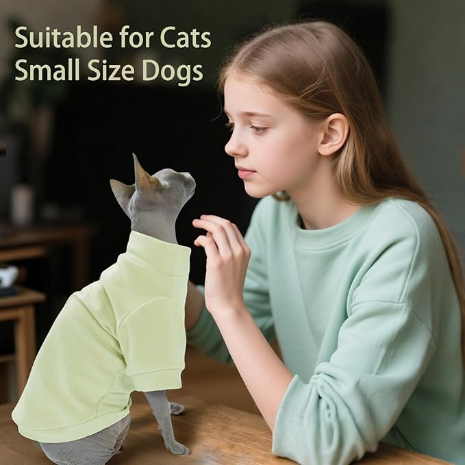 Sphynx Cat Clothes Hairless Cat Sweater Shirt Soft Warm Long Sleeves Pullover Pet Clothes Pajamas Dog Cloth for Small Dogs Kitten Clothes Pet Sweaters (Light Green, XL)