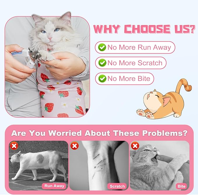Supet Cat Grooming Wrap for Cutting Nails, 2026 Self-Adherent Cat Wrap, Anti-Escape Calming Cat Swaddle Wrap for Medicine, Nail Clipping, Teeth Brushing, Ear Cleaning