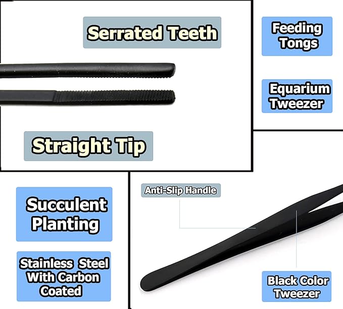 G.S Aquarium Tweezers Long Reptiles Feeding Tongs for Aquatic Plants Spider Snakes Lizards (12" Straight)