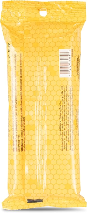 Burt's Bees for Pets Cat Dander Remover Wipes, Unscented Soft Grooming Cloths with Colloidal Oat Flour + Aloe, Helps Reduce Flaking Between Baths for Cats & Kittens, 50 Count