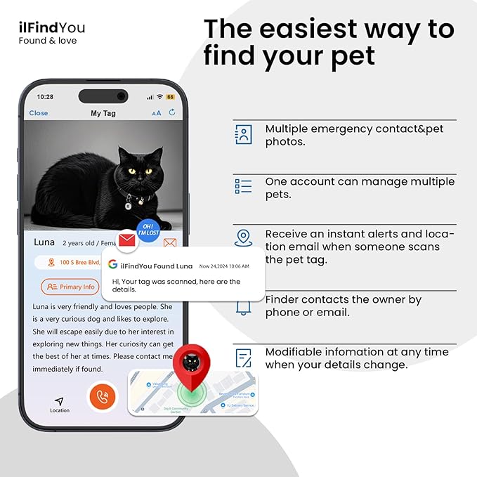 3 Pack Cat Tags Personalized Small, QR Code Cat Name Tag for Kitten Collar, Scan Location Alerts, Black S