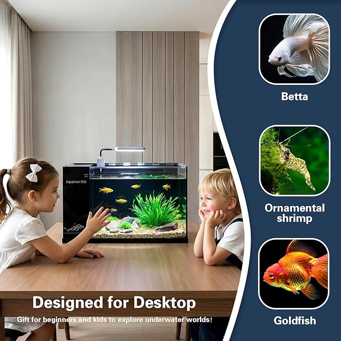 Fish Tank Kit,3 Gallon Small Aquarium,Ultra-Clear Nano Aquarium,Betta Fish Tank,Suitable for Small Fish Tank,Aquarium Starter kit,Desktop Fish Tank (Black Background)