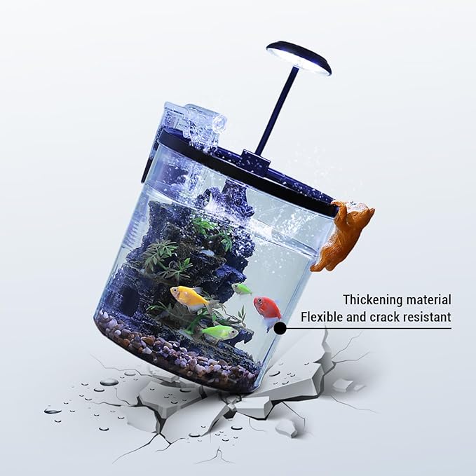 1.5 Gallon Small Fish Tank with Filter & LED Light, Desktop Aquarium Kit with Oxygen Pump & Decor, All-in-One Ecosystem Fish Bowl for Betta, Goldfish, Office, Home Decor
