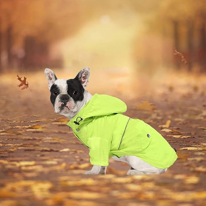 Morezi Dog Zip Up Raincoat with Reflective Buttons, Rain/Water Resistant, Adjustable Drawstring, Removable Hood, Raincoats with Legs 8lbs to 80lbs Available Light Green XXL